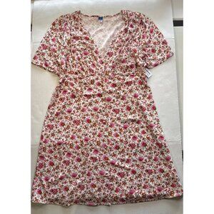 NWT Old Navy Floral Pink‎ Button Down V-neck Sz M Summer Dress A-line Silhouette